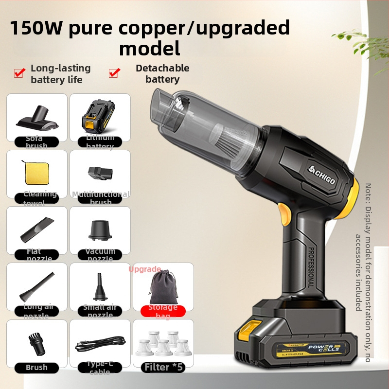 Безжичен автомобилен прахосмукач, ръчен, двойна функция всмукване и издухване; 200 W, 20000 Pa, 18.5 V, презареждаем