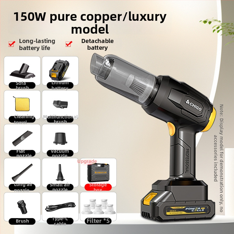 Безжичен автомобилен прахосмукач, ръчен, двойна функция всмукване и издухване; 200 W, 20000 Pa, 18.5 V, презареждаем