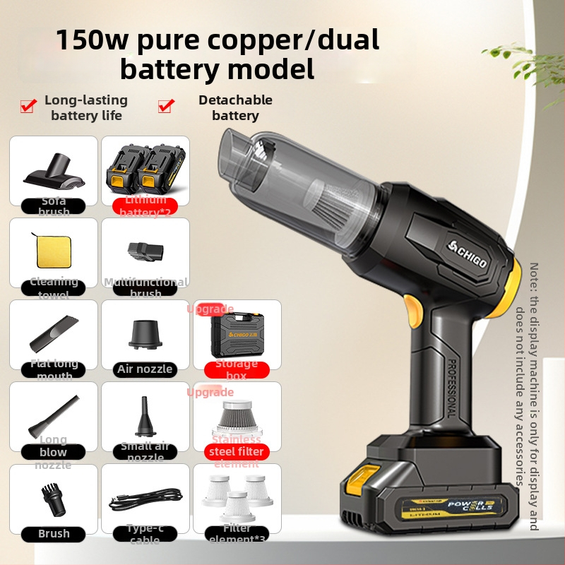 Безжичен автомобилен прахосмукач, ръчен, двойна функция всмукване и издухване; 200 W, 20000 Pa, 18.5 V, презареждаем