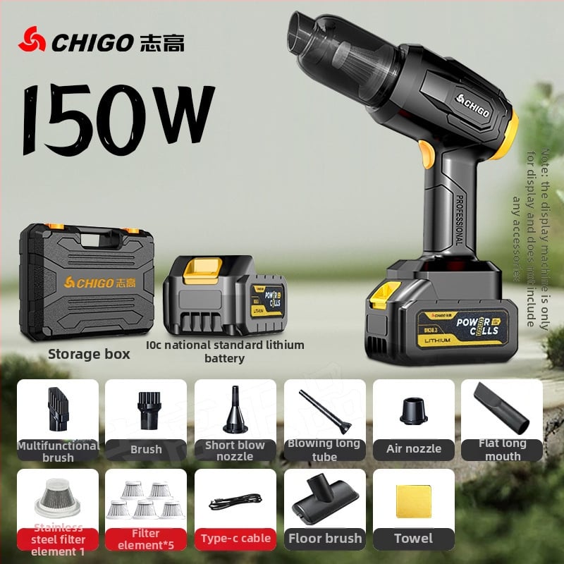 Безжичен автомобилен прахосмукач, ръчен, двойна функция всмукване и издухване; 200 W, 20000 Pa, 18.5 V, презареждаем