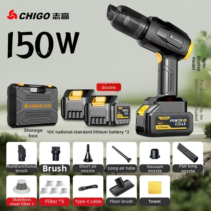 Безжичен автомобилен прахосмукач, ръчен, двойна функция всмукване и издухване; 200 W, 20000 Pa, 18.5 V, презареждаем