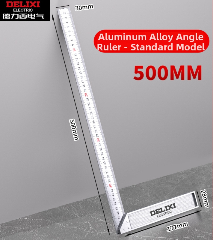 Delixi Electric Pilnībā alumīnija taisnstūra lineāls ar 90°, biezināts, daudzfunkcionāls, augsta precizitāte koka darbiem