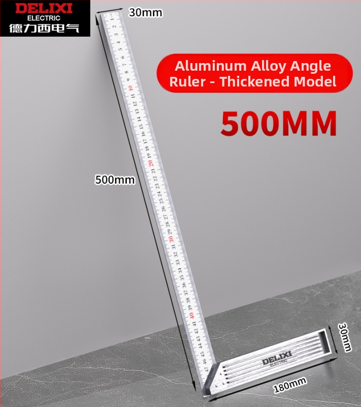 Delixi Electric Pilnībā alumīnija taisnstūra lineāls ar 90°, biezināts, daudzfunkcionāls, augsta precizitāte koka darbiem