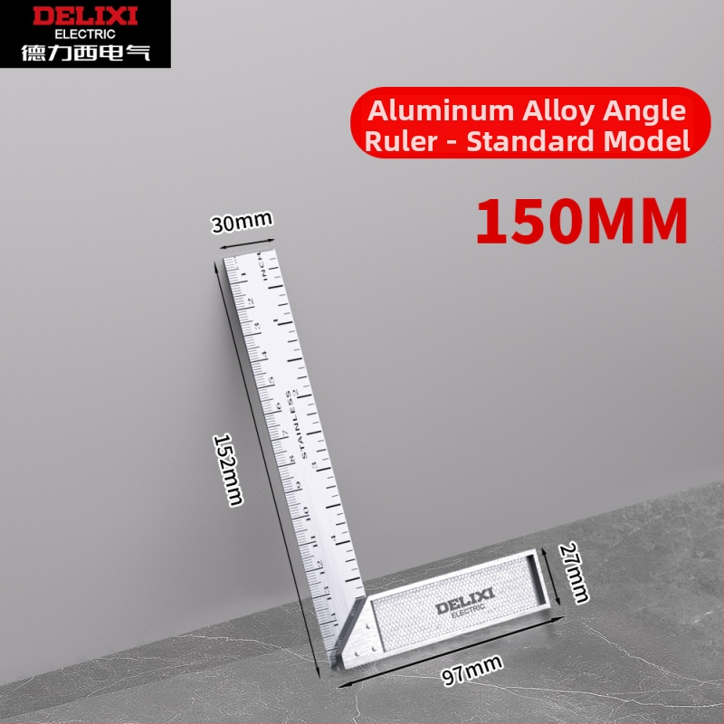 Delixi Electric Pilnībā alumīnija taisnstūra lineāls ar 90°, biezināts, daudzfunkcionāls, augsta precizitāte koka darbiem