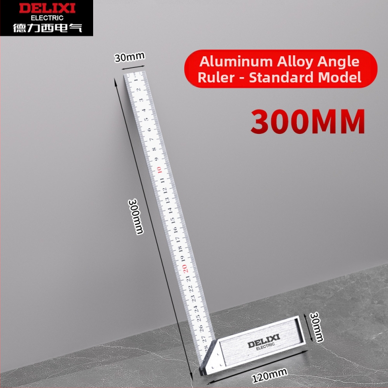 Delixi Electric Pilnībā alumīnija taisnstūra lineāls ar 90°, biezināts, daudzfunkcionāls, augsta precizitāte koka darbiem