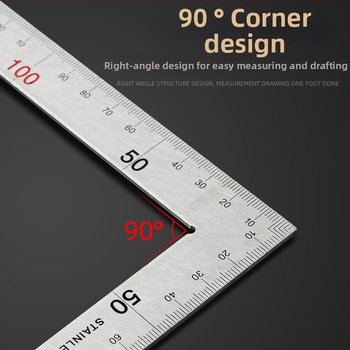 Pareizā leņķa taisnstūrveida mērinstruments, nerūsējošs tērauds, 90°, koksnes darbam precizitāte, daudzfunkcionāls ar alumīnija sakausējumu