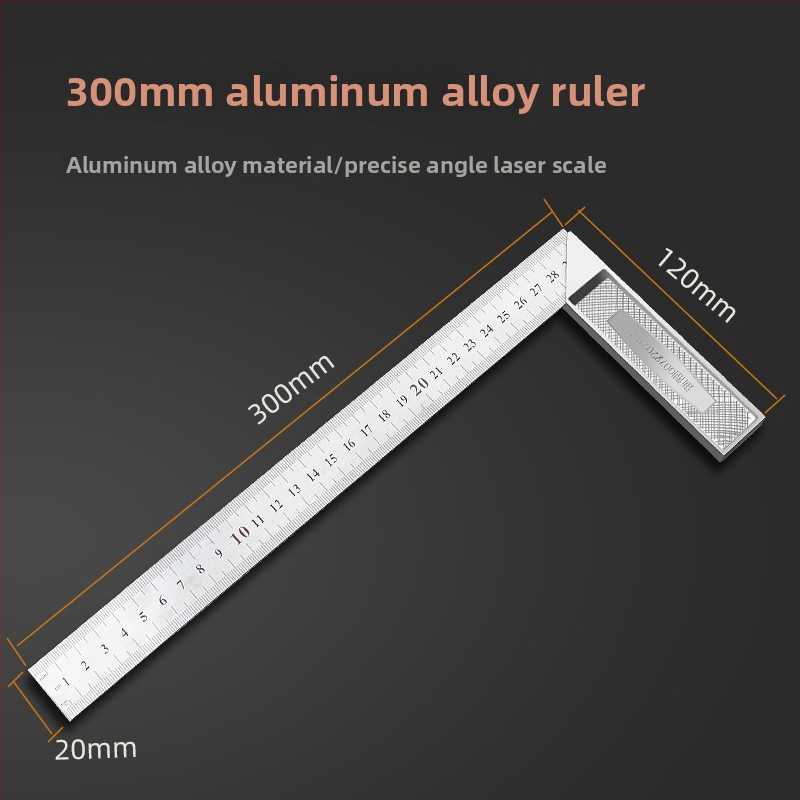 Pareizā leņķa taisnstūrveida mērinstruments, nerūsējošs tērauds, 90°, koksnes darbam precizitāte, daudzfunkcionāls ar alumīnija sakausējumu