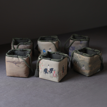 Prijenosni čajni set od prirodne pamuka i lana sa čajnikom i šalicama, u torbi za odlaganje, japanski stil