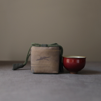 Prijenosni čajni set od prirodne pamuka i lana sa čajnikom i šalicama, u torbi za odlaganje, japanski stil