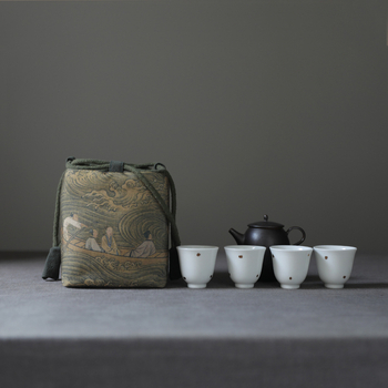 Prijenosni čajni set od prirodne pamuka i lana sa čajnikom i šalicama, u torbi za odlaganje, japanski stil