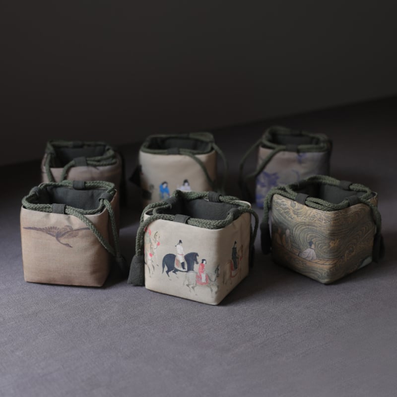 Prijenosni čajni set od prirodne pamuka i lana sa čajnikom i šalicama, u torbi za odlaganje, japanski stil