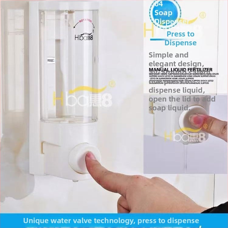 Zidni perforirani dozator sapuna s ručnim pritiskom, ABS+PET, pogodan za hotelsku upotrebu (gel za tuširanje, šampon, sredstvo za dezinfekciju ruku)