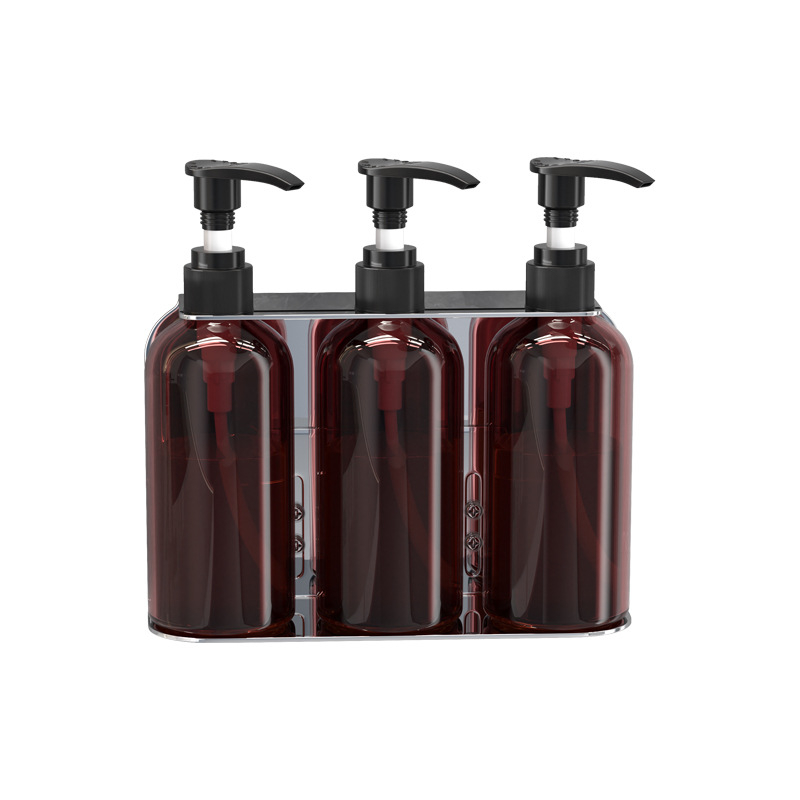 Стенно монтиран държач за дозатор за течен сапун (за душ гел, балсам и шампоан) от неръждаема стомана – ръчно натискане, модерен минимализъм, полирана повърхност, тегло 0.4 кг