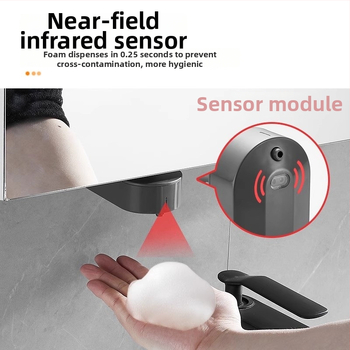 Senzorický dávkovač mydla pod zrkadlovou skriňou, skrytý automatický dávkovač peny, plast; oxidácia; moderný minimalistický štýl; senzorové ovládanie