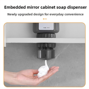 Senzorický dávkovač mydla pod zrkadlovou skriňou, skrytý automatický dávkovač peny, plast; oxidácia; moderný minimalistický štýl; senzorové ovládanie
