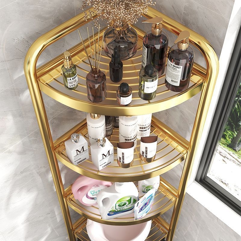 Padlón álló fürdőszobai tároló, háromszög alakú, 5 szint, 304 rozsdamentes acél, felület: műanyag porlasztott bevonat, CE tanúsítvány