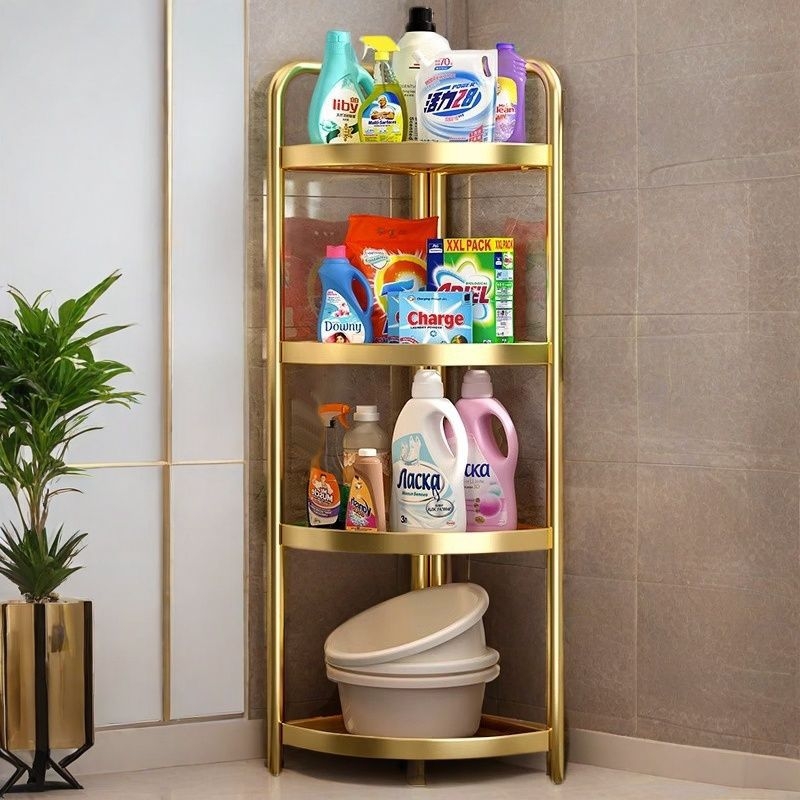 Padlón álló fürdőszobai tároló, háromszög alakú, 5 szint, 304 rozsdamentes acél, felület: műanyag porlasztott bevonat, CE tanúsítvány