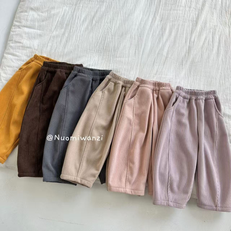 Pantaloni sport pentru copii corduroy, material poliester moale, talie inalta cu banda elastica, iarna 2025, pentru fete 3–8 ani