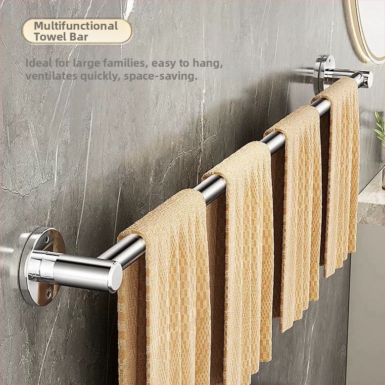 Plastový držiak na uteráky do kúpeľne, s jednou tyčou, montáž bez vrtania (Plast; Jedna Tyč; Montáž Bez Vrtania)