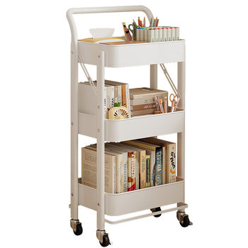 Сгъваема 3-етажна стелажна количка от въглеродна стомана, преносима и без монтаж за кухня, баня и хол