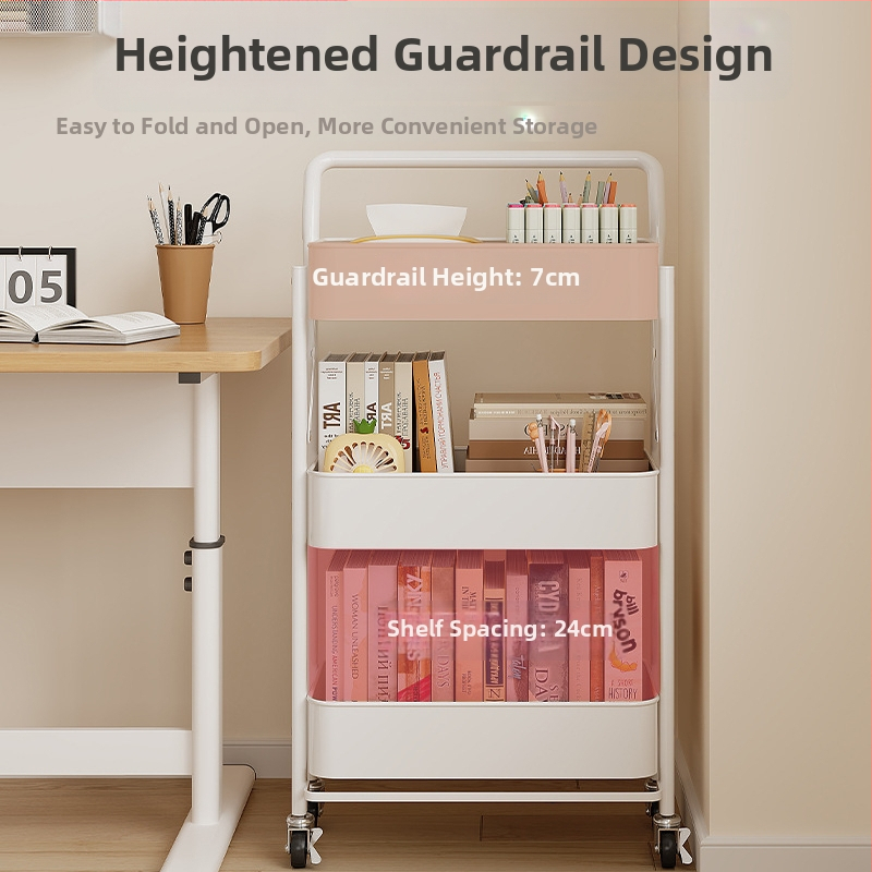 Сгъваема 3-етажна стелажна количка от въглеродна стомана, преносима и без монтаж за кухня, баня и хол