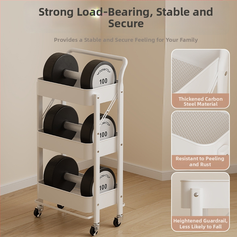 Сгъваема 3-етажна стелажна количка от въглеродна стомана, преносима и без монтаж за кухня, баня и хол