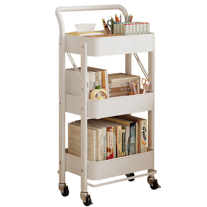 Сгъваема 3-етажна стелажна количка от въглеродна стомана, преносима и без монтаж за кухня, баня и хол