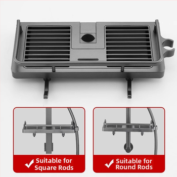 Ράφι αποθήκευσης ντους με στήριγμα ράβδου και ρυθμιζόμενο δίσκο, πλαστικό, αντοχή 5 kg, τετράγωνο σχήμα, 1 επίπεδο, μοντέρνο στυλ