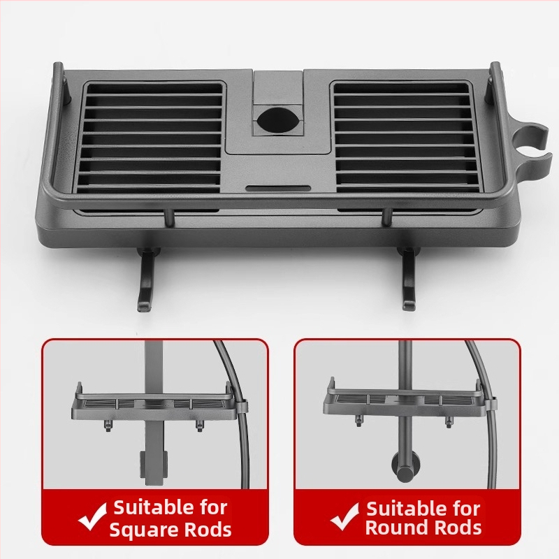 Ράφι αποθήκευσης ντους με στήριγμα ράβδου και ρυθμιζόμενο δίσκο, πλαστικό, αντοχή 5 kg, τετράγωνο σχήμα, 1 επίπεδο, μοντέρνο στυλ