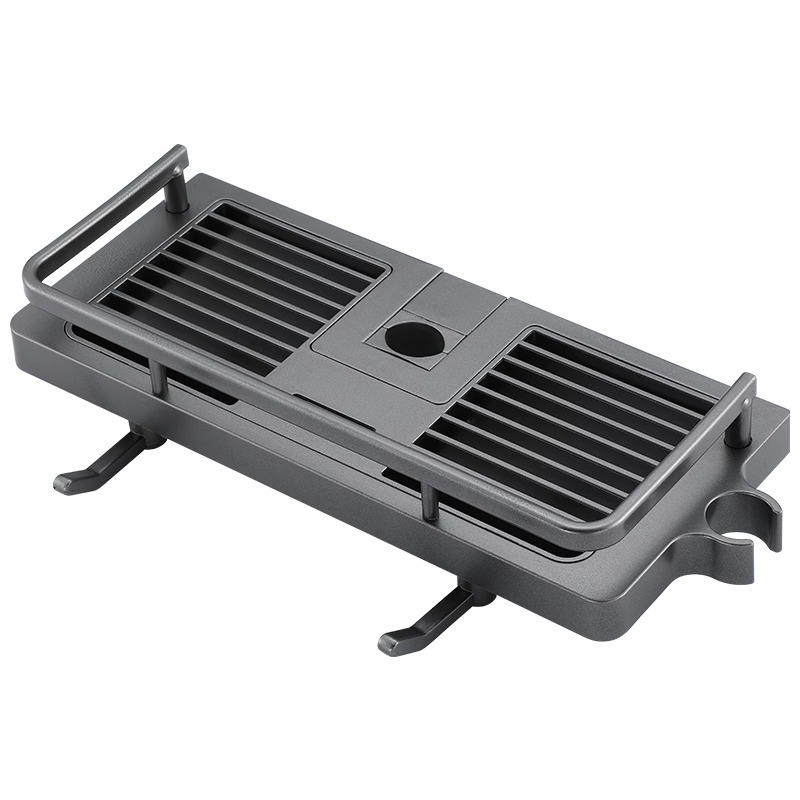 Ράφι αποθήκευσης ντους με στήριγμα ράβδου και ρυθμιζόμενο δίσκο, πλαστικό, αντοχή 5 kg, τετράγωνο σχήμα, 1 επίπεδο, μοντέρνο στυλ