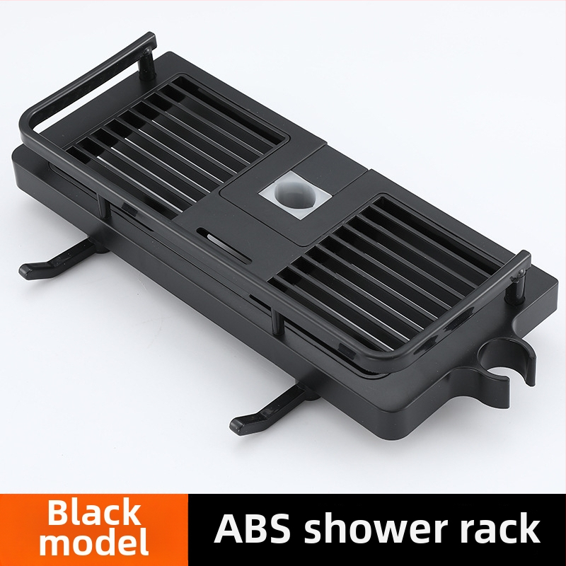 Ράφι αποθήκευσης ντους με στήριγμα ράβδου και ρυθμιζόμενο δίσκο, πλαστικό, αντοχή 5 kg, τετράγωνο σχήμα, 1 επίπεδο, μοντέρνο στυλ