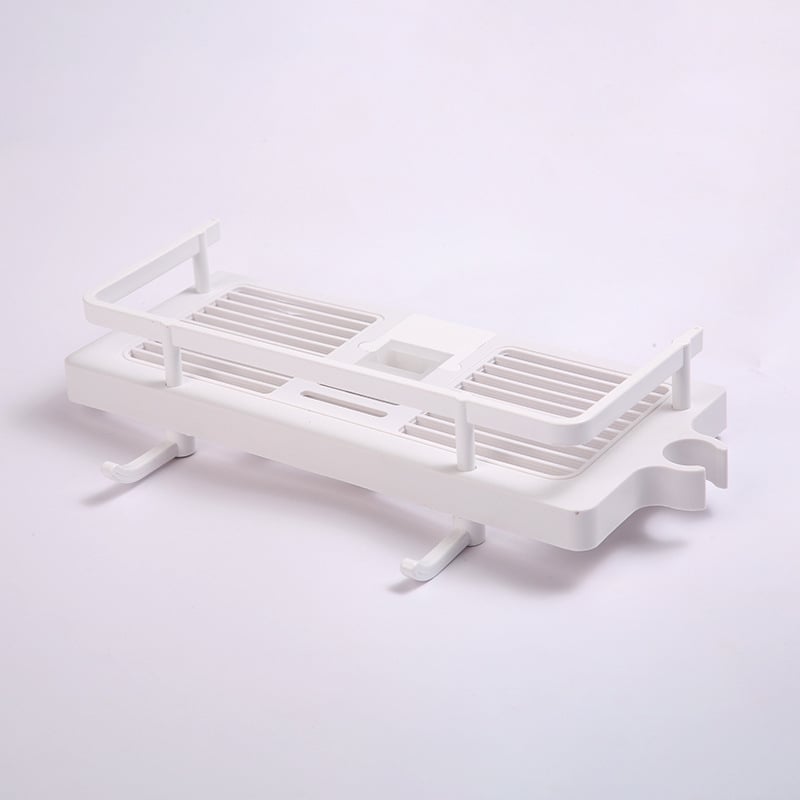 Ράφι αποθήκευσης ντους με στήριγμα ράβδου και ρυθμιζόμενο δίσκο, πλαστικό, αντοχή 5 kg, τετράγωνο σχήμα, 1 επίπεδο, μοντέρνο στυλ