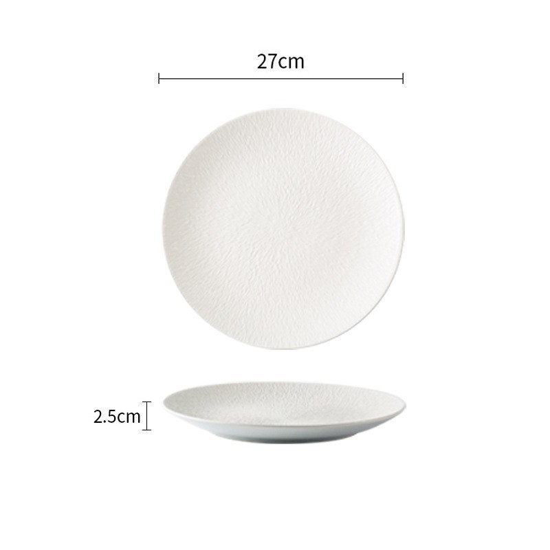 Porcelanski plosnati tanjur, kružnog oblika, prugast uzorak, japanskog stila, pogodan za mikrovalnu
