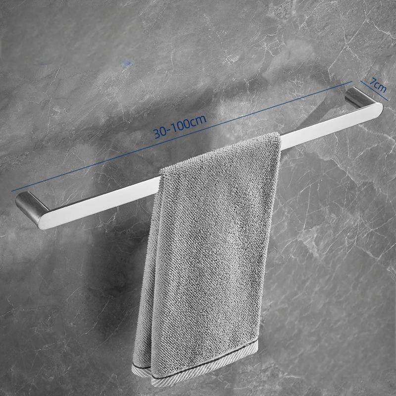 Държач за кърпи от неръждаема стомана - стенен монтаж, единична пръчка (Материал: 304 неръждаема стомана; Покритие: спрей-боя; Монтаж: перфорирано; Носимост: 8 кг)