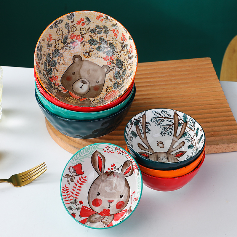 Porcelanska zdjela s karikaturnim uzorkom, podglazurna boja, okrugli oblik, pogodna za mikrovalnu pećnicu