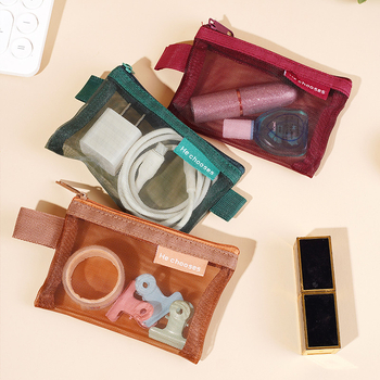 Прозрачна нейлонова мрежеста чанта за съхранение с цип – преносим органайзер за козметика, играчки, монети, ключове и карти (Код: Wsb-02)