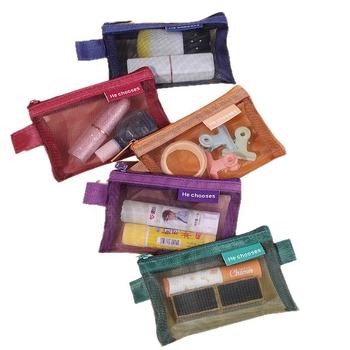 Прозрачна нейлонова мрежеста чанта за съхранение с цип – преносим органайзер за козметика, играчки, монети, ключове и карти (Код: Wsb-02)