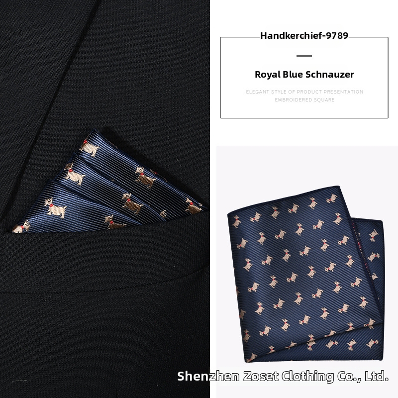 Kabatas lakatiņš ar izšūtu karikatūru dzīvnieku motīvu, poliesters, izšuvums, dizains atbilst kaklaitei, standarta kaklaites platums