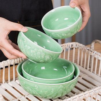 Longquan Celadon porculanska zdjela za juhu, velika debela zdjela, okruglog oblika, Celadon glazura, uzorak biljaka i cvijeća, mikrovalna pećnica kompatibilna.