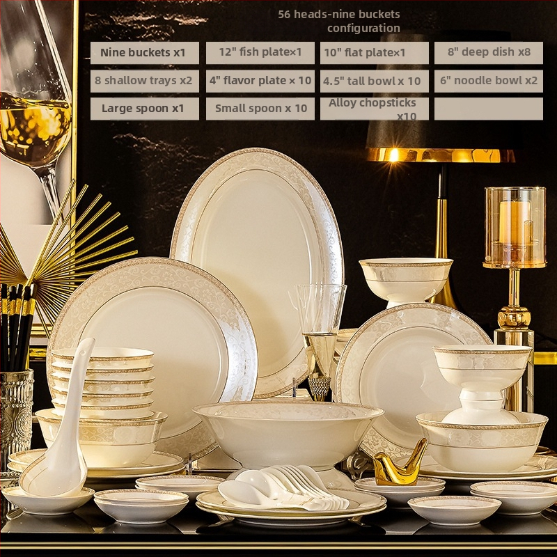 Porcelianės indų rinkinys su dubeniu, lėkštėmis ir šaukštu — gėlių raštas, apvali forma, tinkama mikrobangų krosnei