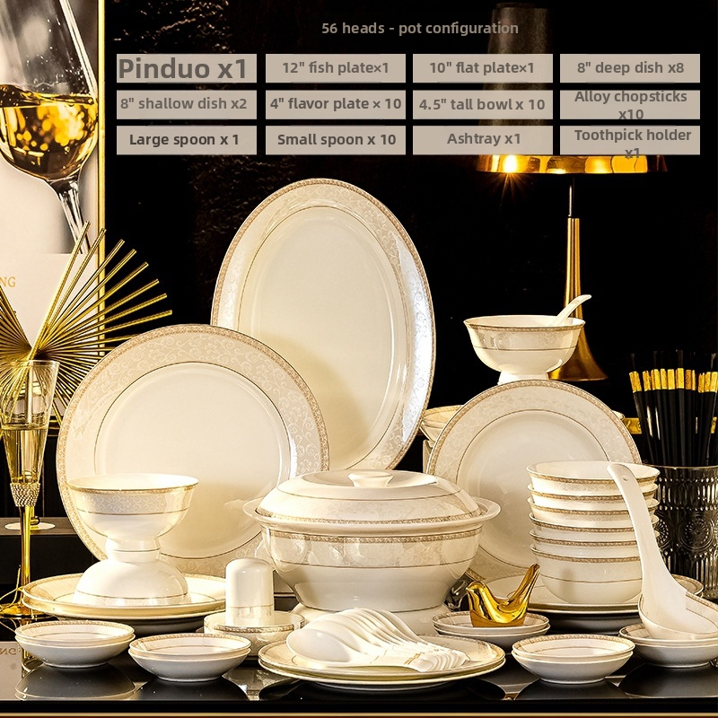 Porcelianės indų rinkinys su dubeniu, lėkštėmis ir šaukštu — gėlių raštas, apvali forma, tinkama mikrobangų krosnei