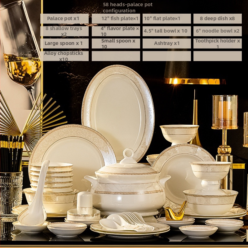 Porcelianės indų rinkinys su dubeniu, lėkštėmis ir šaukštu — gėlių raštas, apvali forma, tinkama mikrobangų krosnei