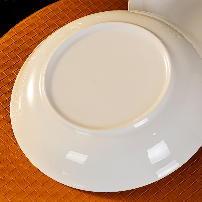 Jin Yuze tanjur od kostnog porculana — okrugli porcelinski tanjur, jednobojni dizajn, moderni minimalistički stil, siguran u mikrovalnoj pećnici