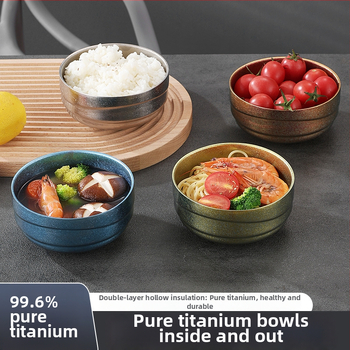 Dvojvrstvový titánový set misiek pre vonkajšie použitie – luxusné riady, povrch Crystal Ice Flower, guľatý tvar