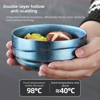 Dvojvrstvový titánový set misiek pre vonkajšie použitie – luxusné riady, povrch Crystal Ice Flower, guľatý tvar