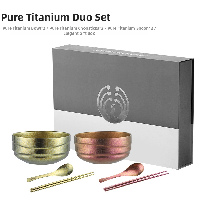 Dvojvrstvový titánový set misiek pre vonkajšie použitie – luxusné riady, povrch Crystal Ice Flower, guľatý tvar