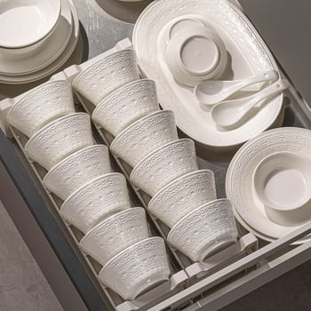 Porcelanski set posuđa – zdjela, tanjur i chopsticks, nordijski stil, okrugli oblik, podglazurni dekor, mikrovalna kompatibilnost