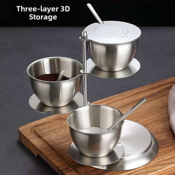 Borcan pentru condimente din oțel inoxidabil, rotativ, cu capac - set de depozitare pentru bucătărie