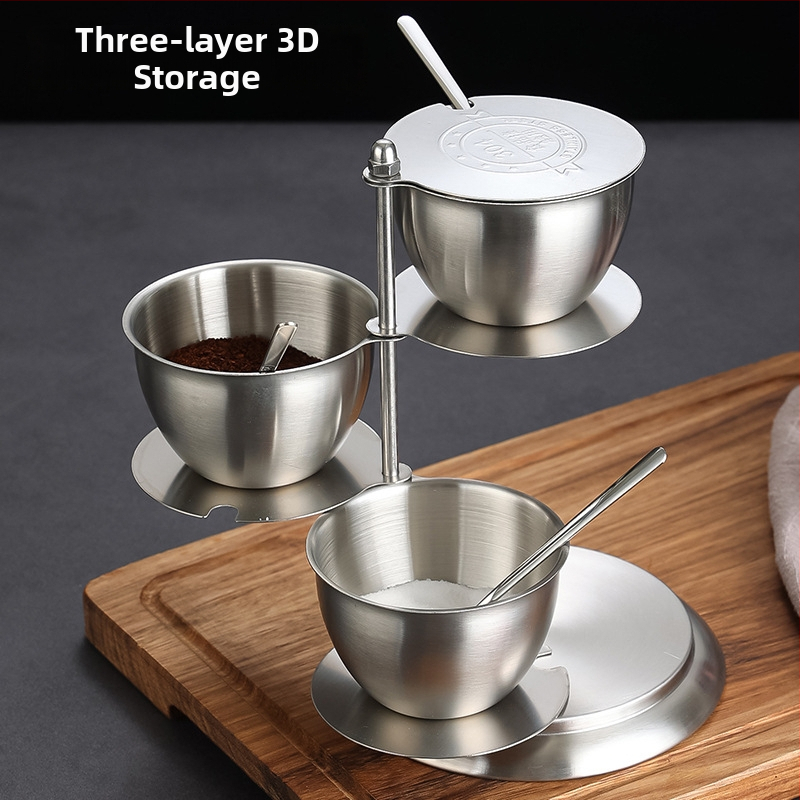 Nerūsējošā tērauda rotējošā garšvielu burciņa ar vāciņu - virtuves uzglabāšanas komplekts