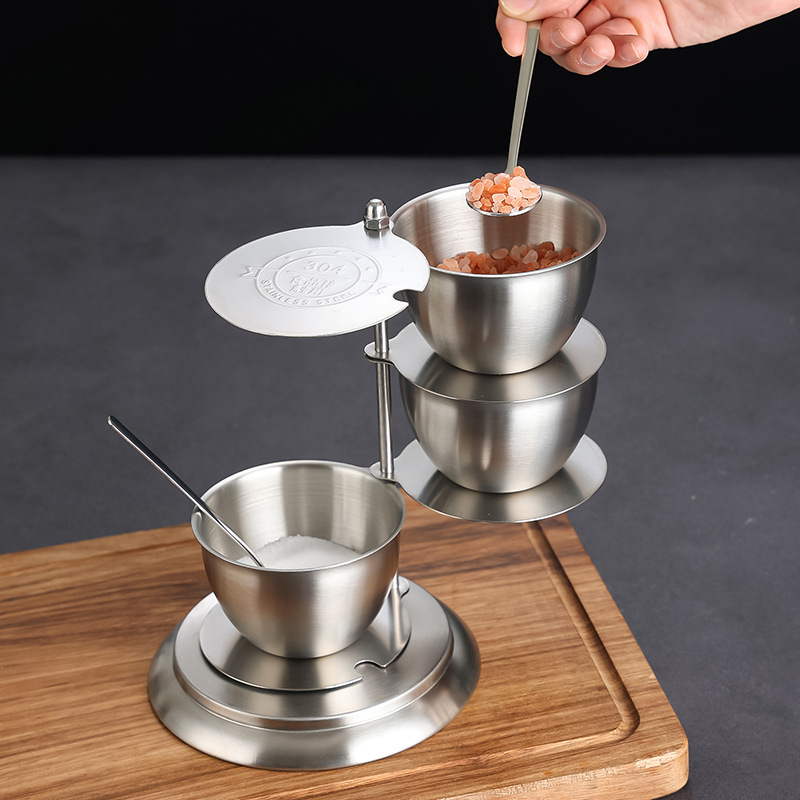 Borcan pentru condimente din oțel inoxidabil, rotativ, cu capac - set de depozitare pentru bucătărie